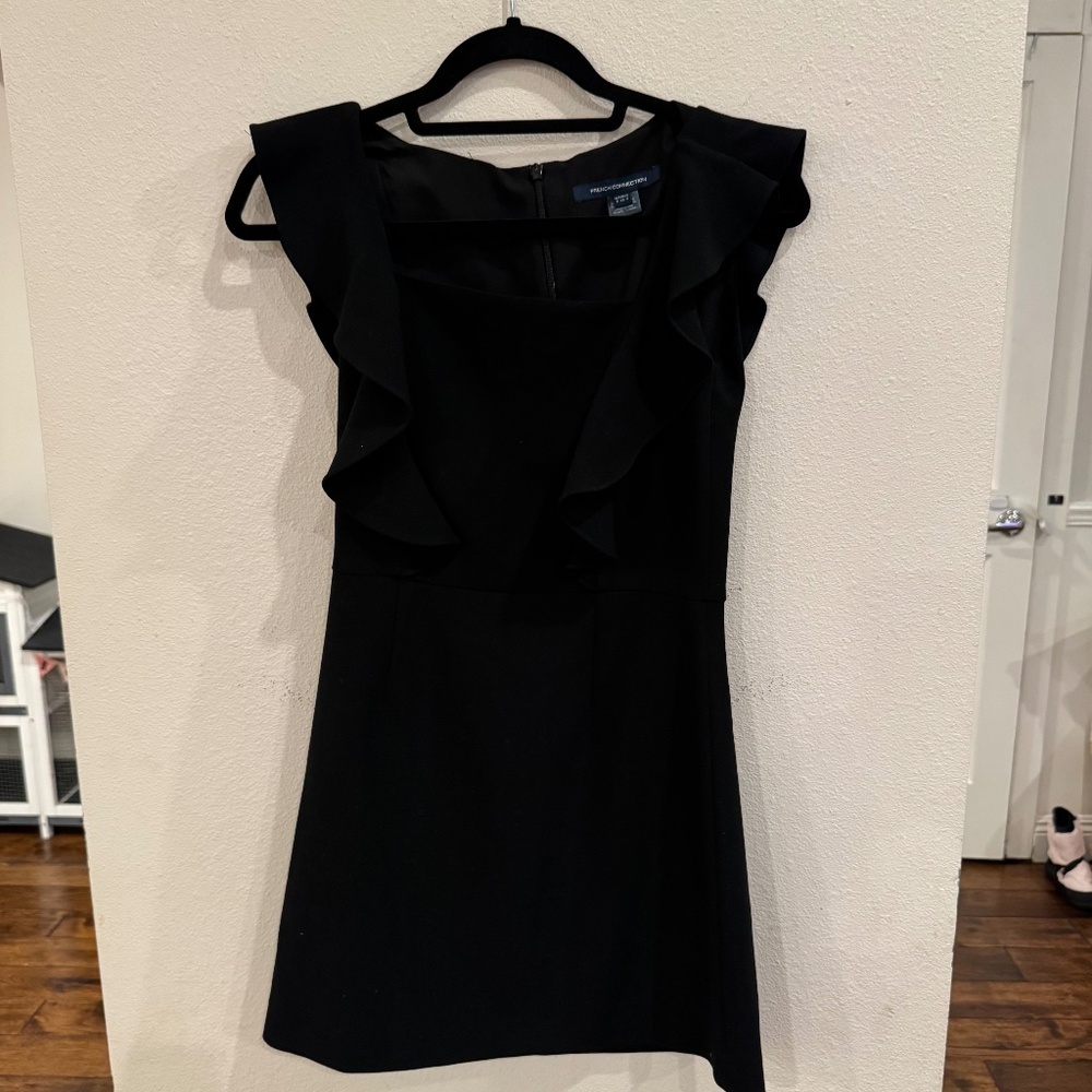 French Connection Black Sleeveless Ruffle Detail Dress XS
